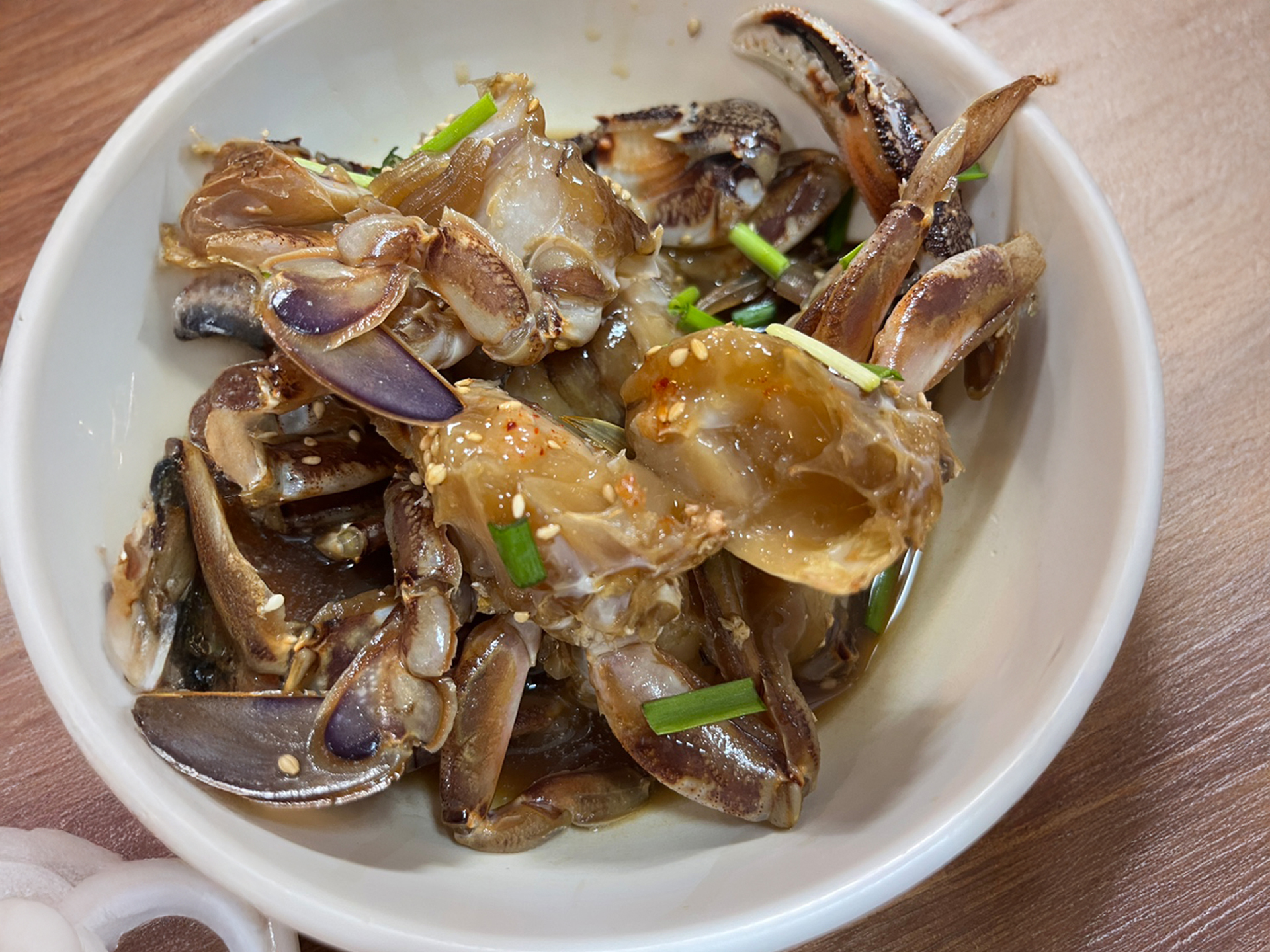 Soy sauce crab close-up with glossy marinade