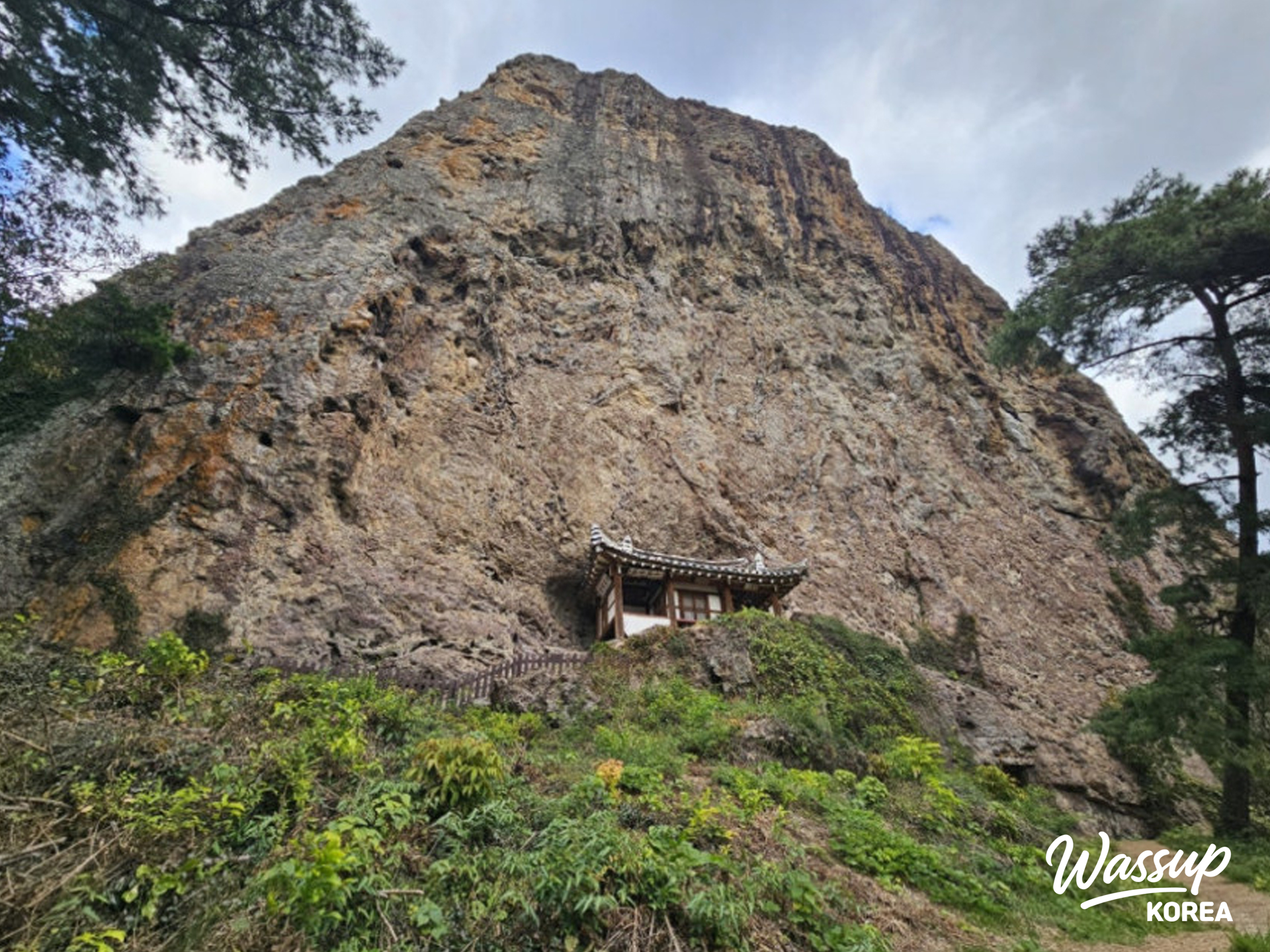 The expansive rural landscape of Gochang as seen from the cliffside retreat