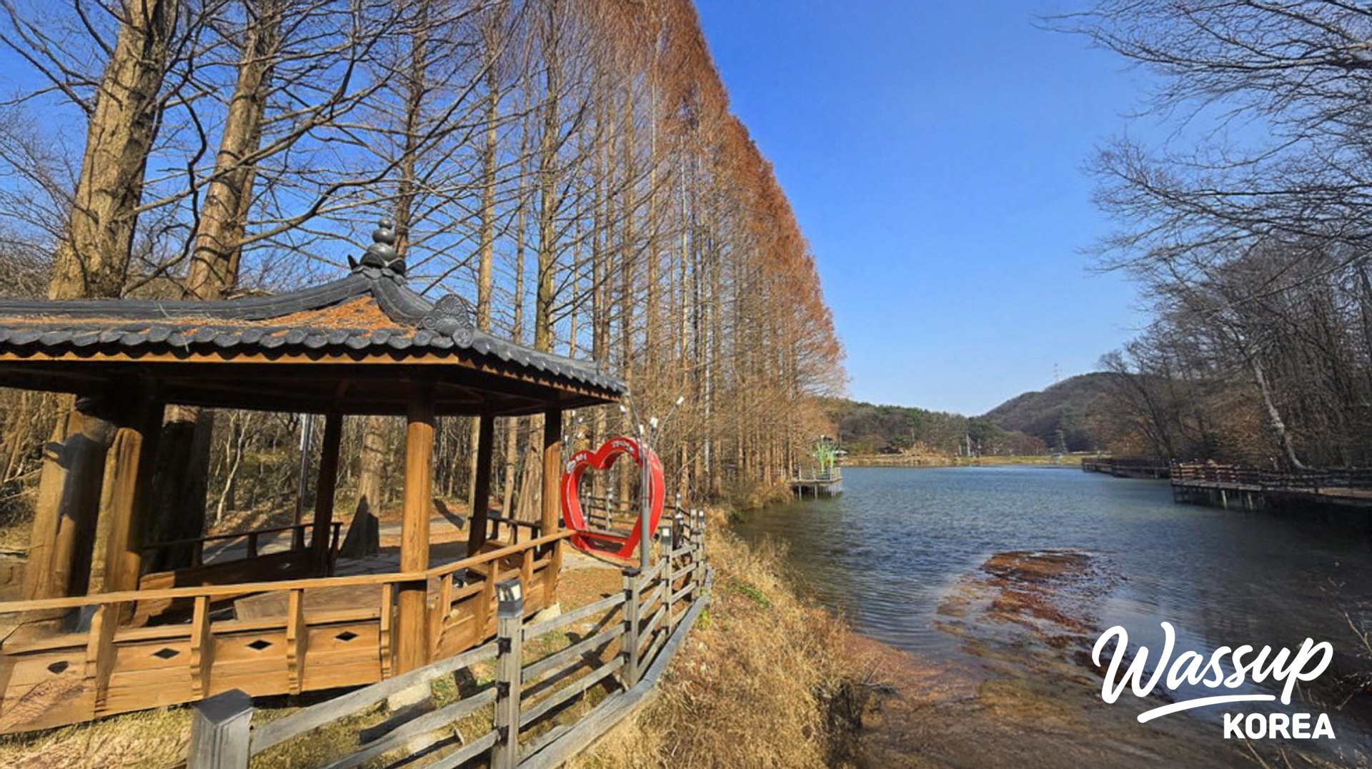 The beautiful countryside landscape of Gyeryong seen from the reservoir dam