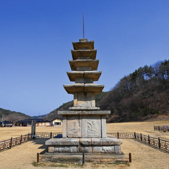 Winter landscape of Bowonsa Temple Site after rain turning into snow