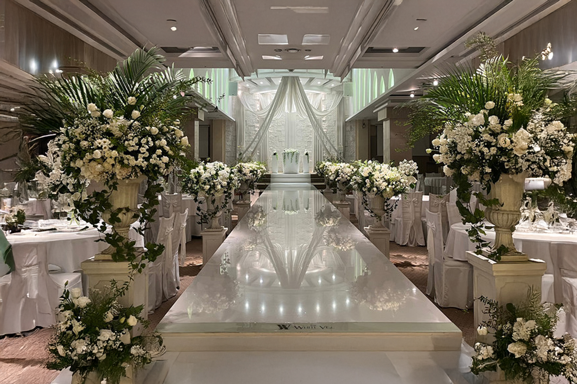 Exterior and entrance view of The White Veil Wedding Hall in Gangnam