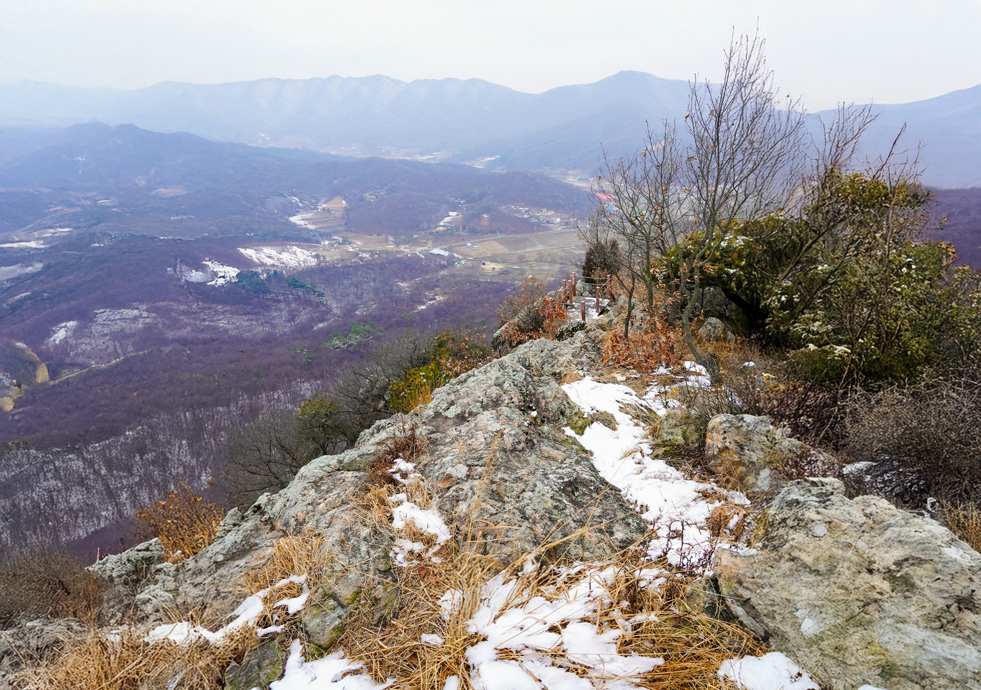 The rugged granite ridges of Jobisan offering a wide panoramic view of Yongin City